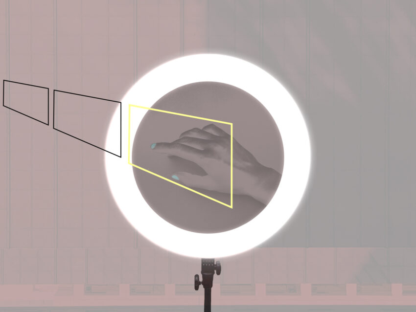 Graphic with ring light and hand wearing teal nail polish by Tung Chau