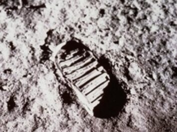 A footprint in the ground.