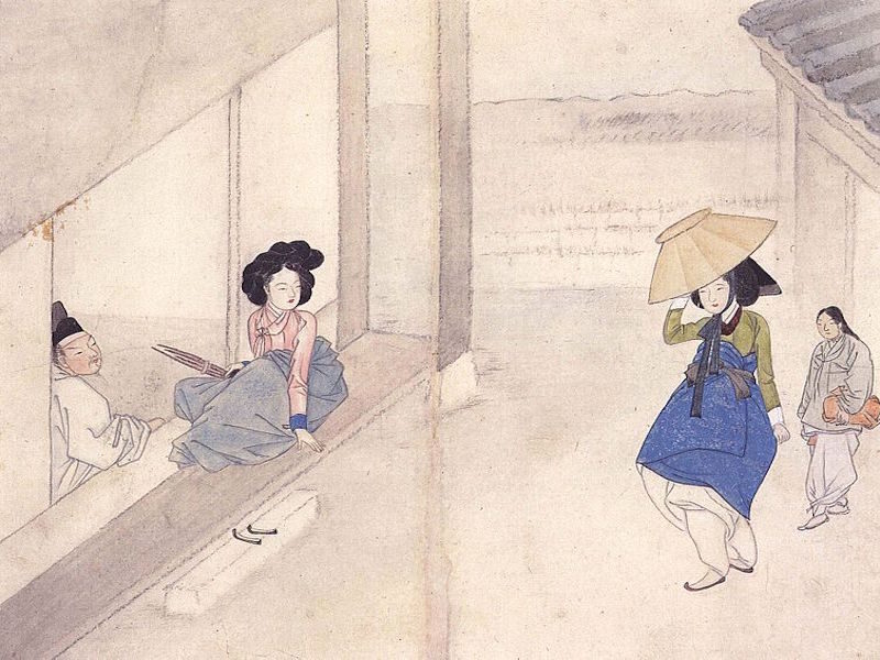 A painting of four Koreans by Shin Yun-Bok.