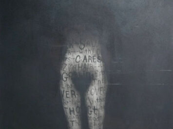 Obscured female form with words