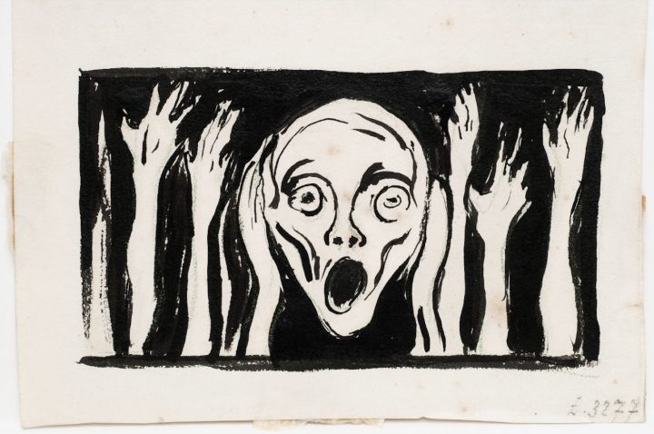 A detail of a screaming face