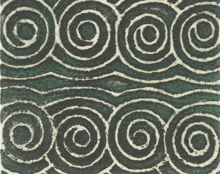 A swirling pattern on green background