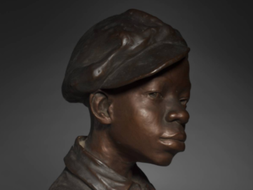 A bronze sculpture of a boy. Augusta Savage, Gamin, 1929.