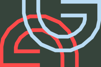 Graphic of interlocking D’s in pale blue and red