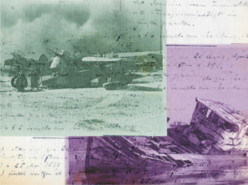 Graphic with images of a plane crash and shipwreck. Illustration by Laura Padilla Castellanos.