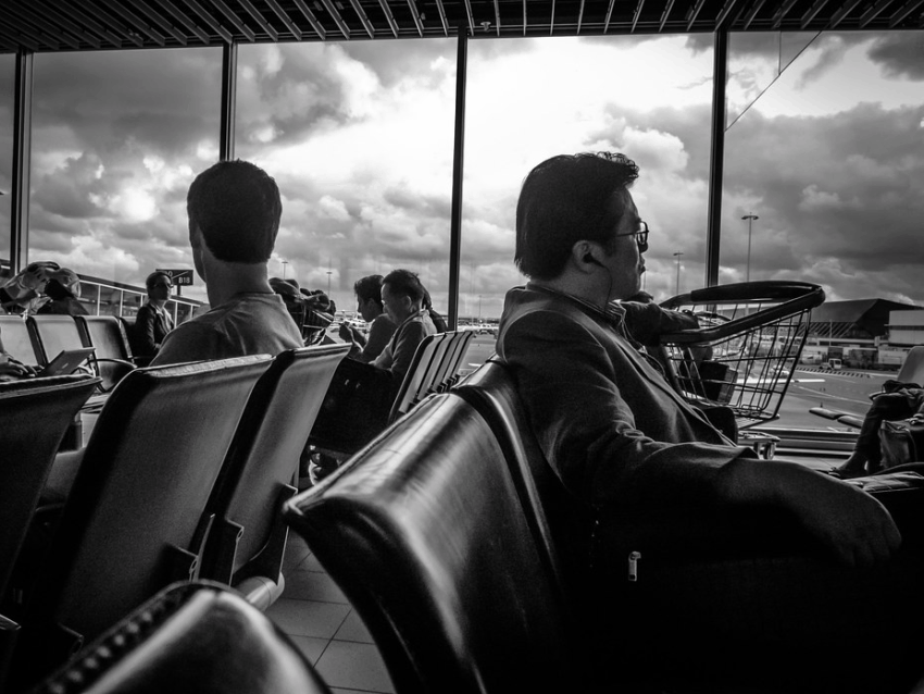 Men in an airport lounge