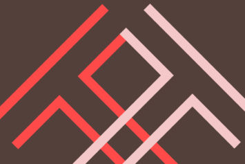Graphic of overlapping T’s in red and pink on a brown background