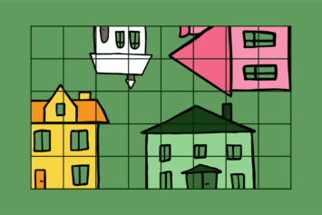 cartoon houses on a green background