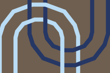 Graphic of interlocking U’s in power blue and navy on a brown background